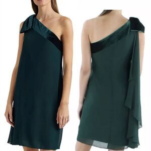 NWT LAUREN Ralph Lauren Chiffon One Shoulder Dress Women’s Sz 16 Green Side Zip